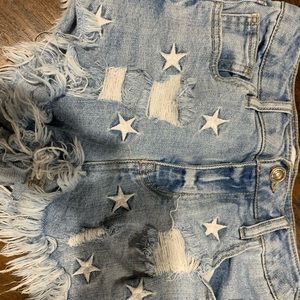 Star Embroidered Jean Denim Shorts